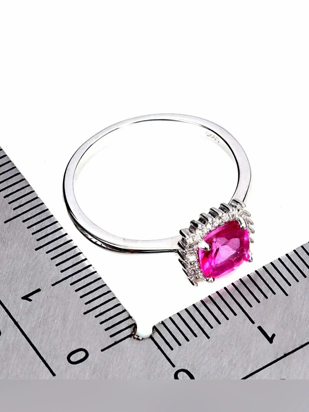 Stunning Natural Pink Topaz 1.15CTCushion with halo in 14K White Gold Ring Sz 8